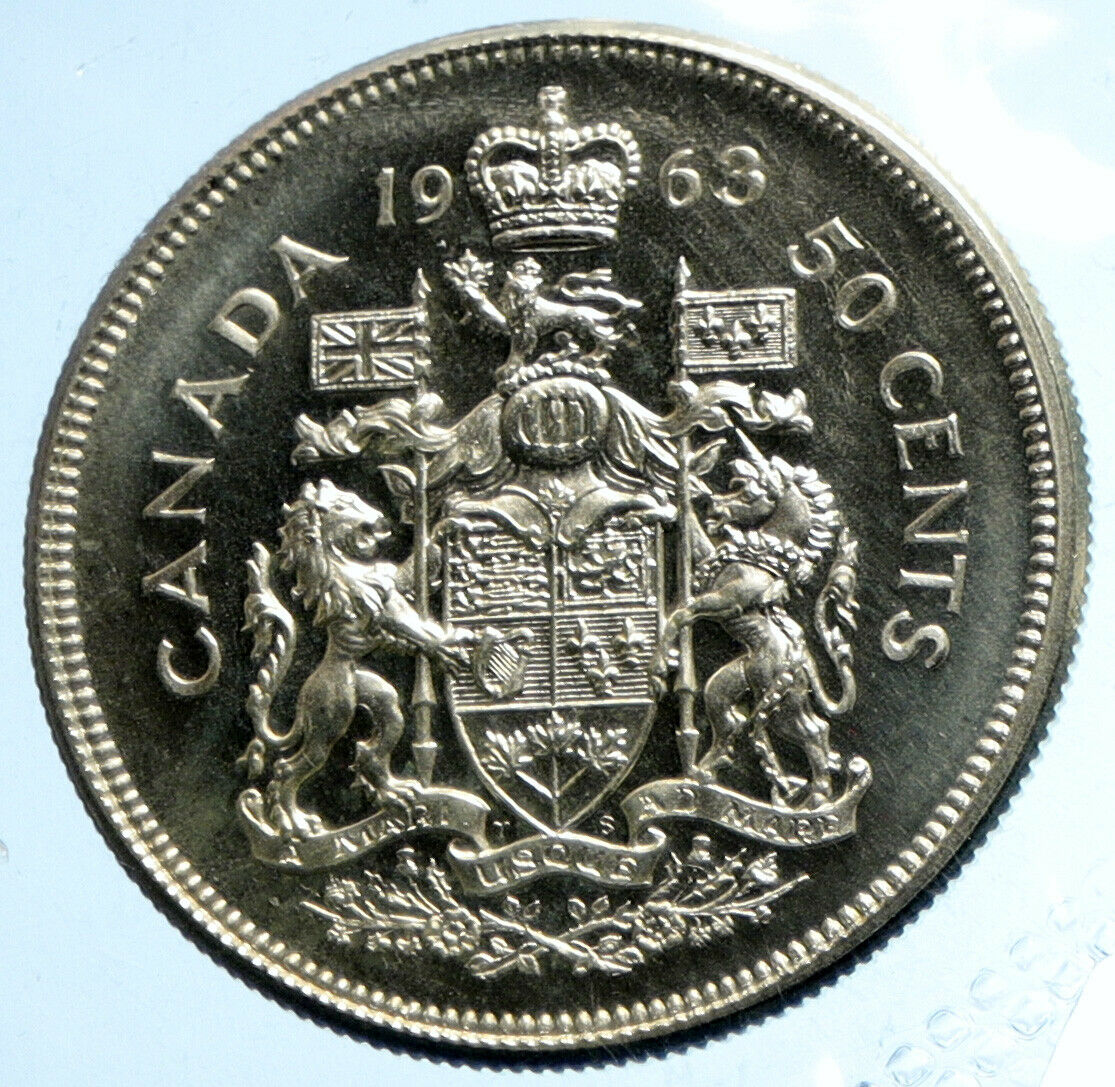 1963 CANADA Queen Elizabeth II Arms Vintage Lion SILVER 50 Cents Coin i103629