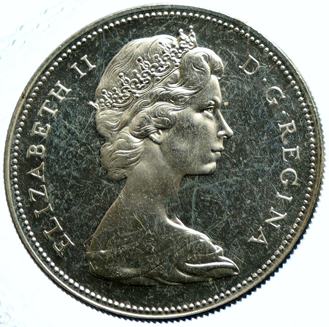 1965 CANADA w UK Queen Elizabeth II Voyagers Genuine Silver Dollar Coin i103628