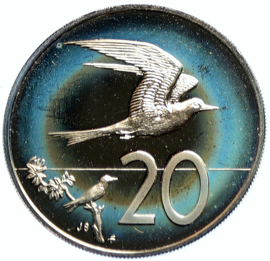 1975 COOK ISLANDS Elizabeth II FAIRY TERNS Birds OLD Proof 20 Cents Coin i103594