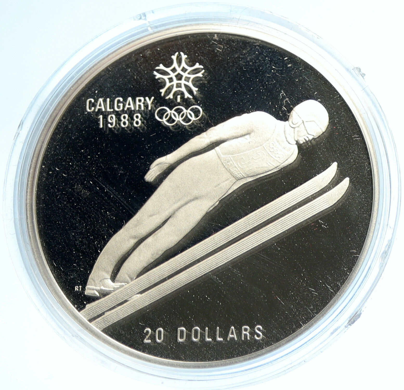 1987 CANADA 1988 CALGARY OLYMPICS Ski Jumping OLD Proof Silver $20 Coin i103745