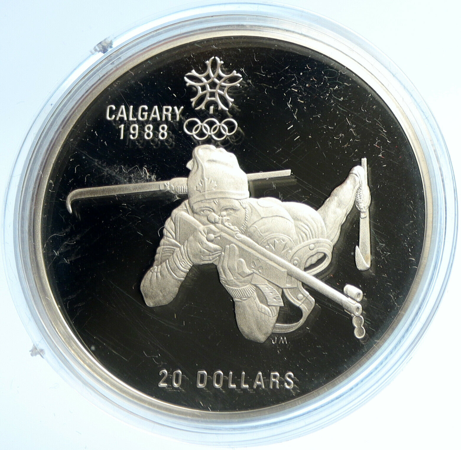 1986 CANADA Old 1988 CALGARY OLYMPICS BIATHLON Proof Silver $20 Coin i103747