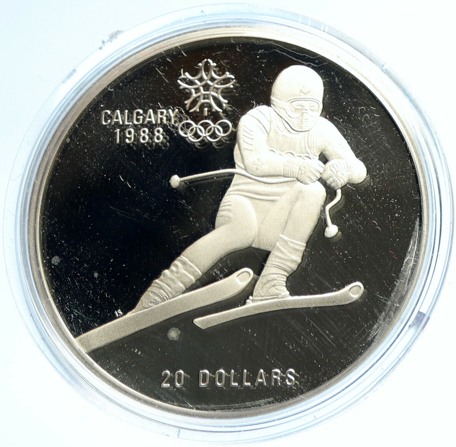 1985 CANADA Old 1988 CALGARY OLYMPICS Skiing OLD Proof Silver $20 Coin i103749