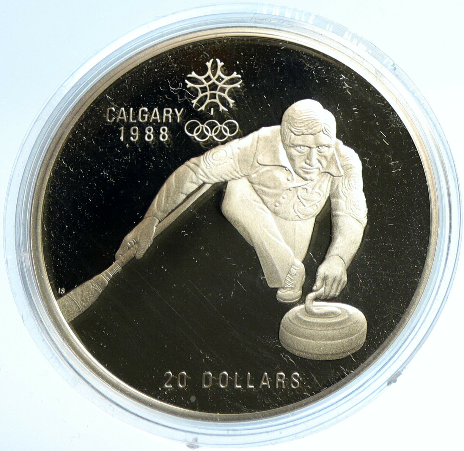 1987 CANADA 1988 CALGARY OLYMPICS Ice Curling OLD Proof Silver $20 Coin i103748