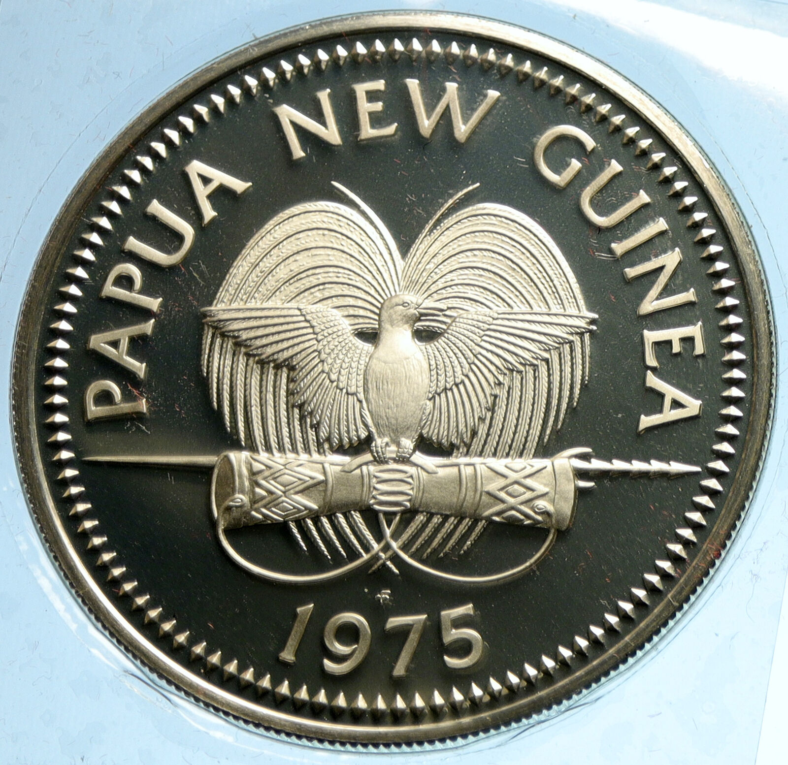 1975 PAPUA NEW GUINEA Large 4.5CM Exotic Bird Proof Silver 10 Kina Coin i103589