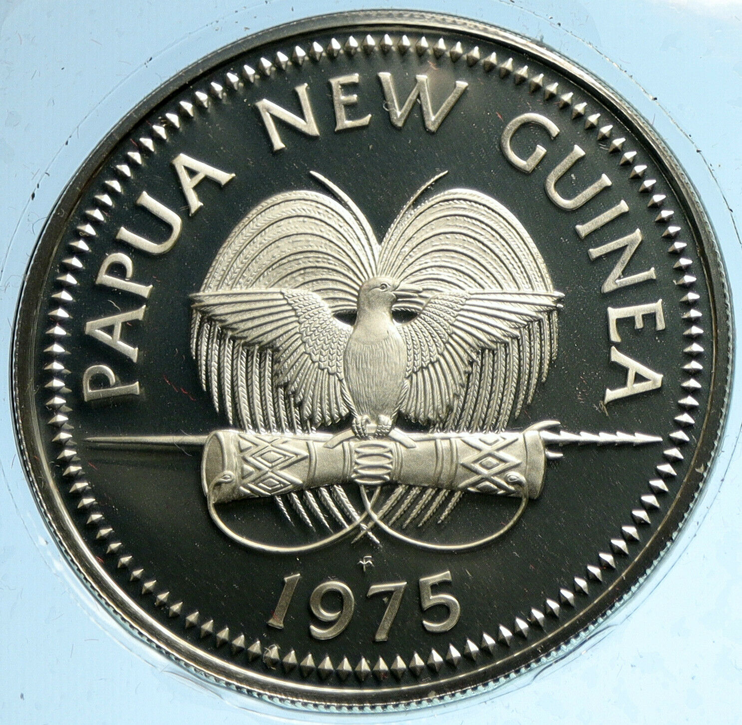 1975 PAPUA NEW GUINEA w PAPUAN Harpy EAGLE Old Proof Silver 5 Kina Coin i103588