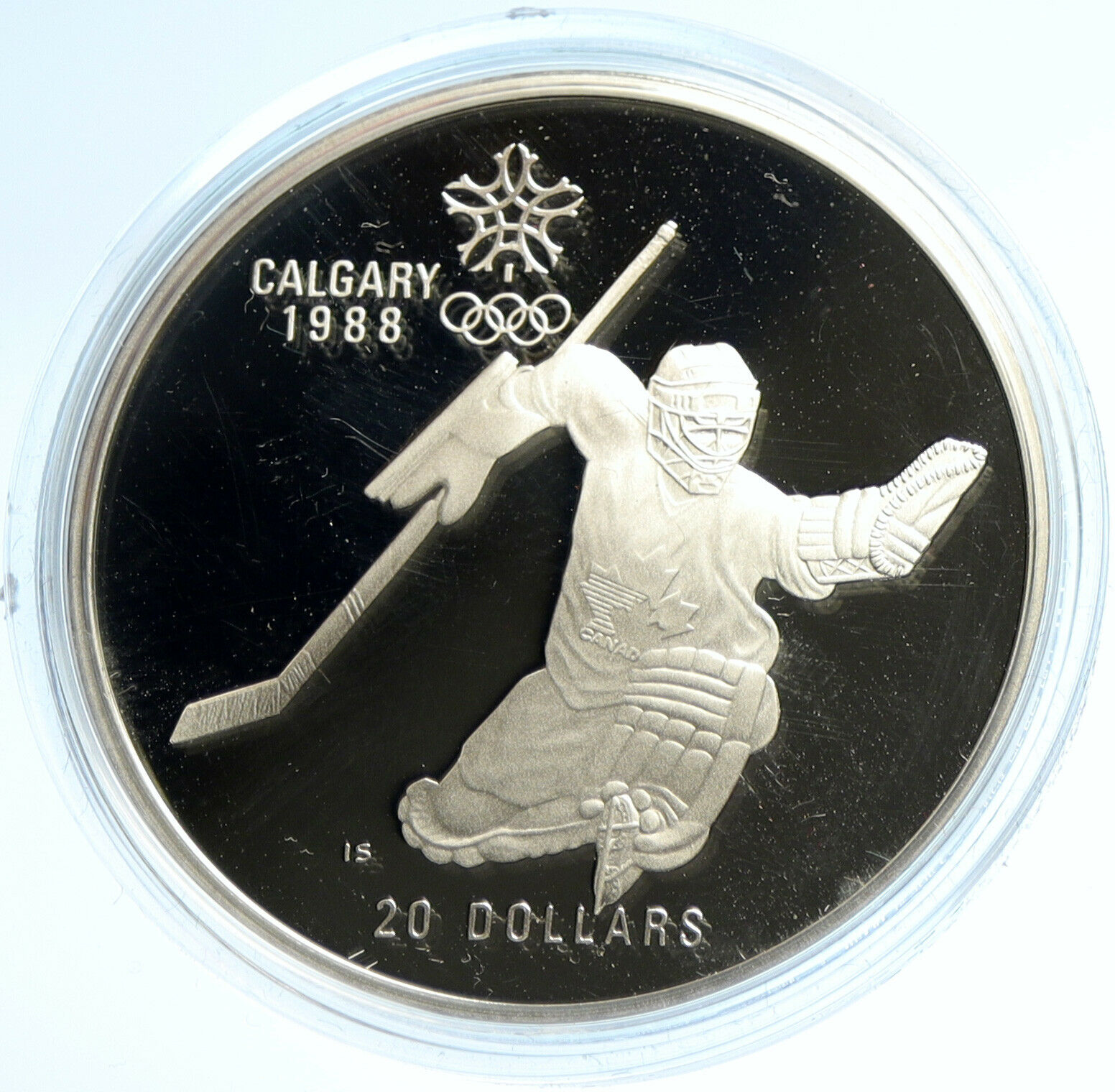 1986 CANADA for 1988 CALGARY OLYMPICS HOCKEY Old Proof Silver $20 Coin i103751