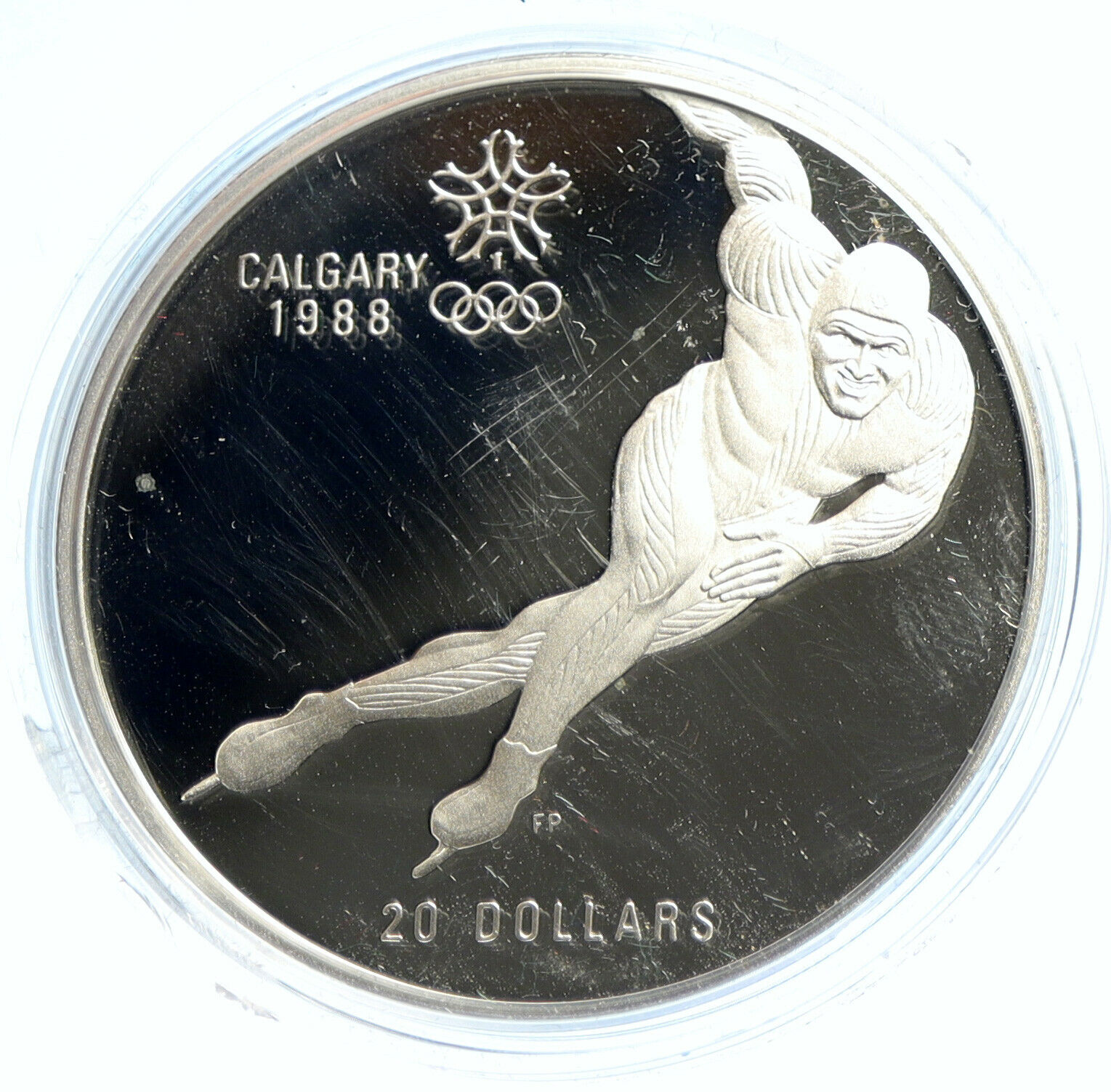 1985 CANADA 1988 CALGARY OLYMPICS Speed Skating Proof Silver $20 Coin i103752