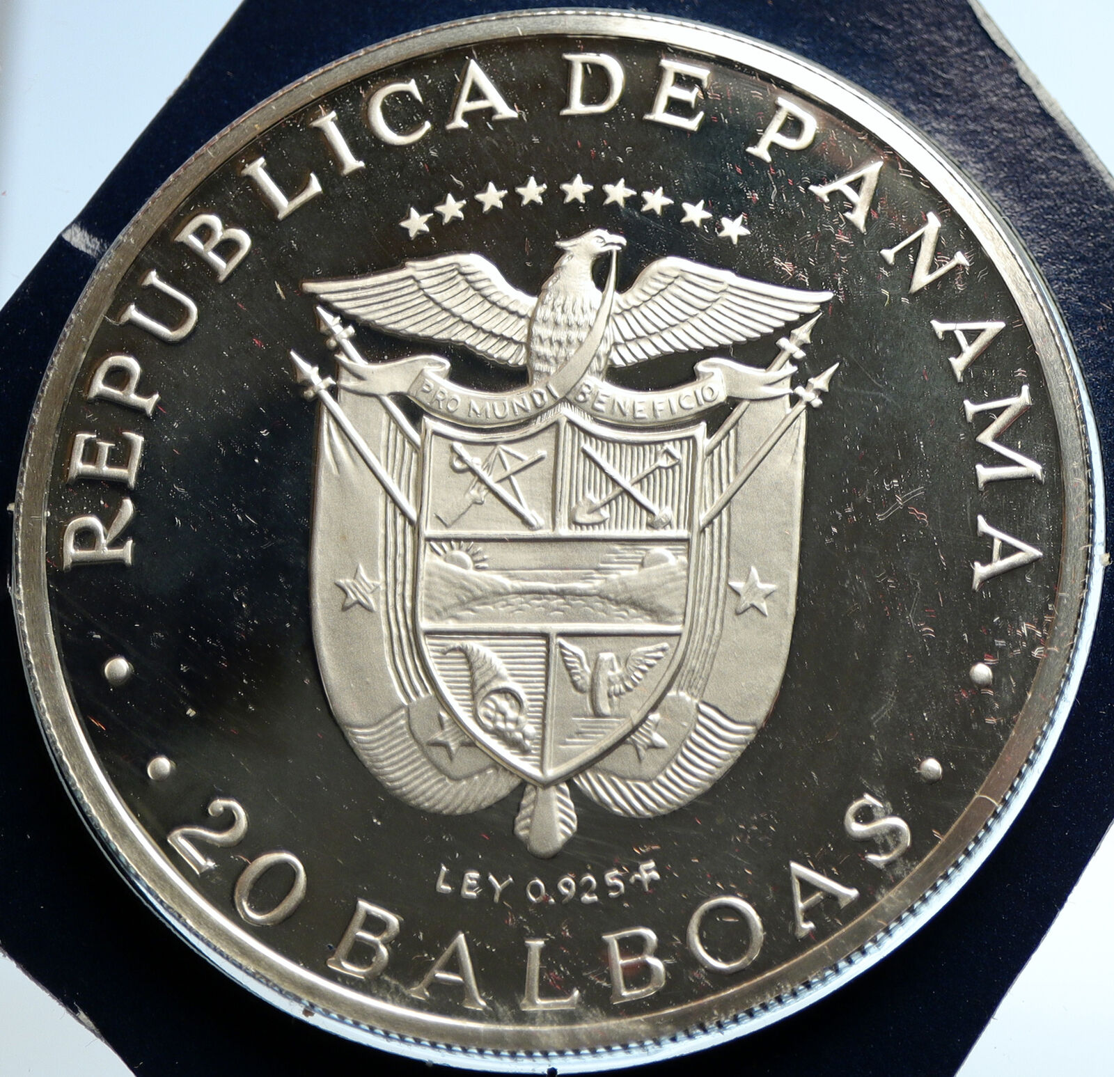 1975 PANAMA Huge Proof Silver 3.8oz 20 Balboas Coin SIMON BOLIVAR Medal i103757