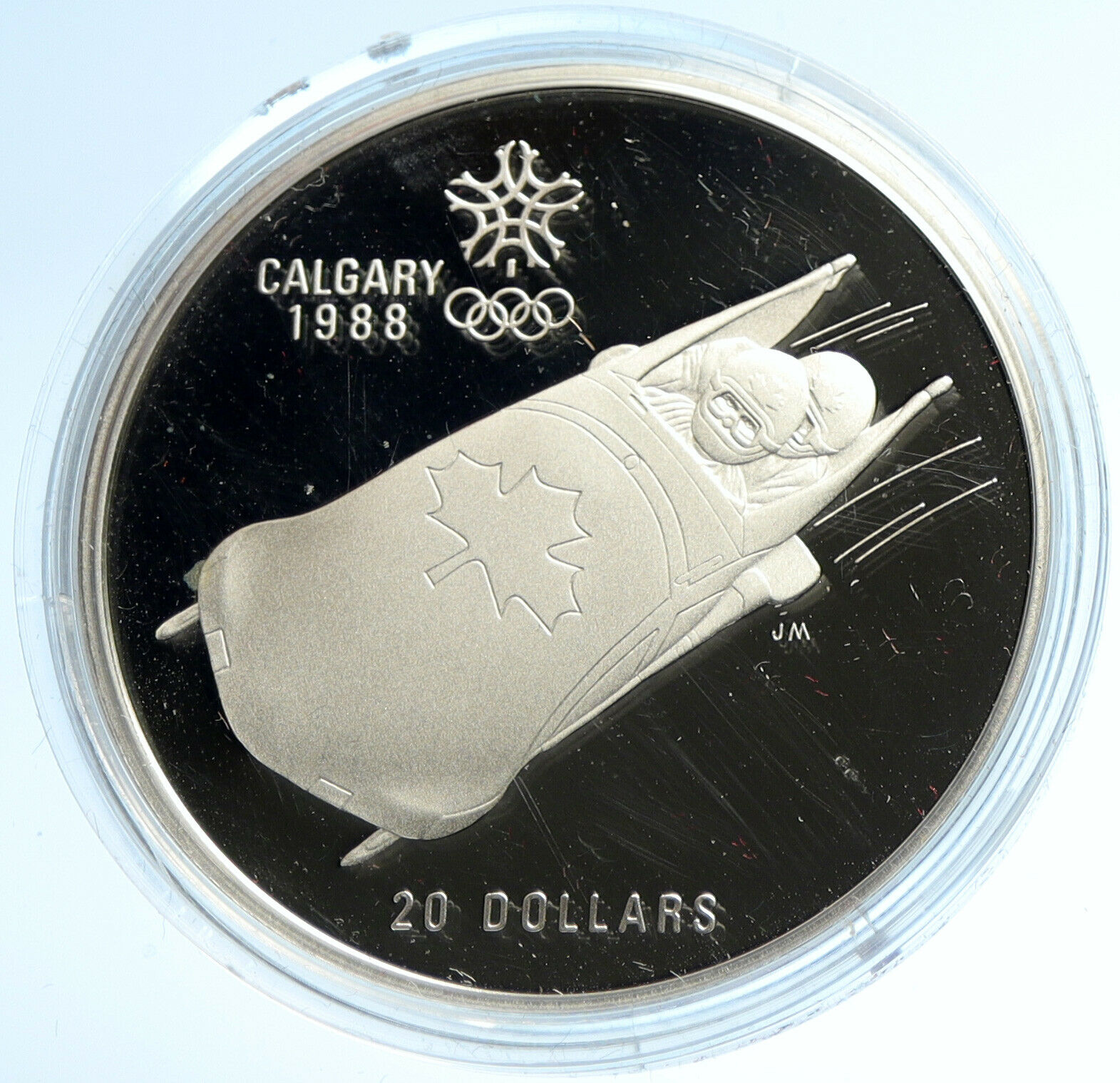 1987 CANADA 1988 CALGARY OLYMPICS Bobsled LUGE Old Proof Silver $20 Coin i103753