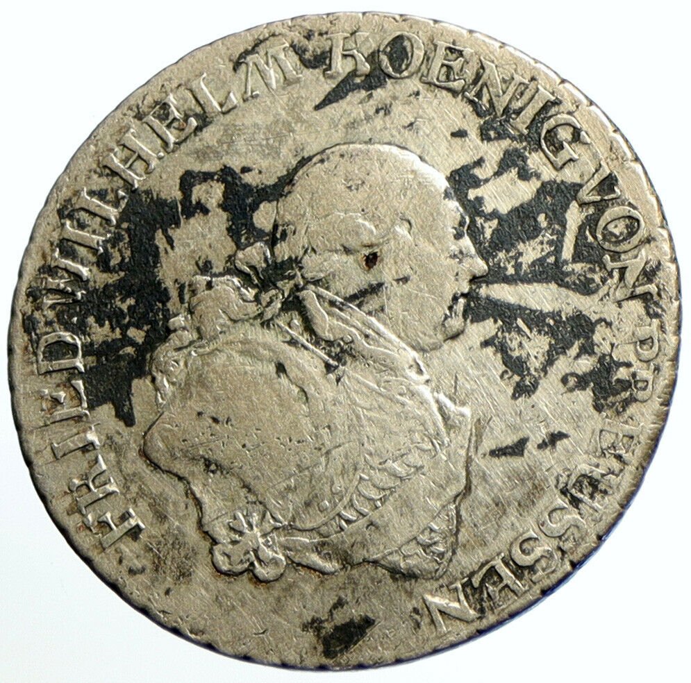 1791 PRUSSIA King Friedrich Wilhelm II GERMANY Silver 1/3 Thaler Coin i104696