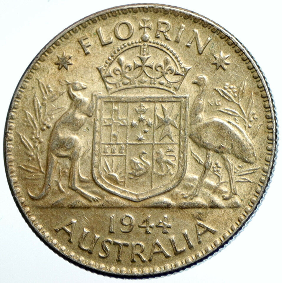 1944 AUSTRALIA King George VI Kangaroos VINTAGE Old Silver Florin Coin i104701