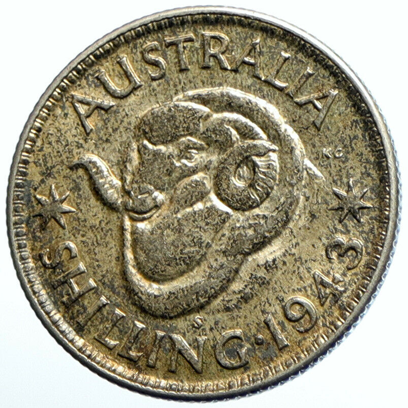 1943 KG AUSTRALIA King George VI United Kingdom Silver Shilling Coin RAM i104704