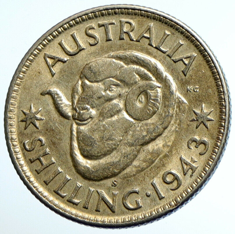 1943 KG AUSTRALIA King George VI United Kingdom Silver Shilling Coin RAM i104700