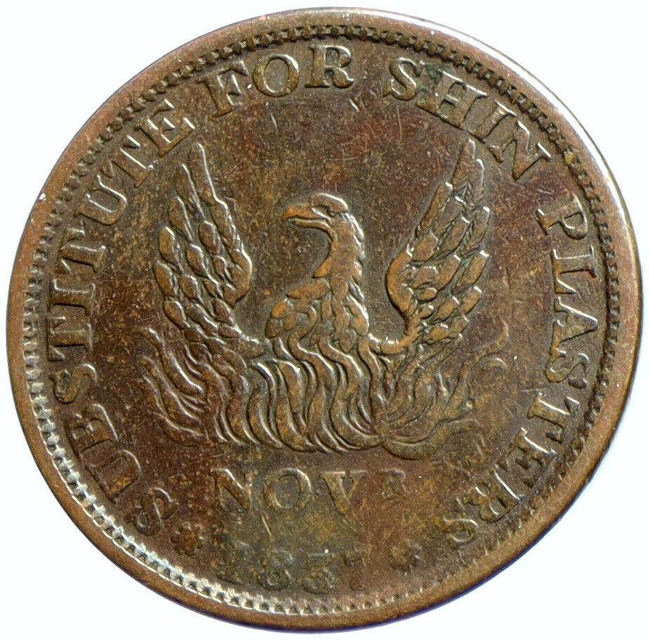 1837 UNITED STATES US Hard Times Phoenix Shin Piasters Not One Cent Coin i102602