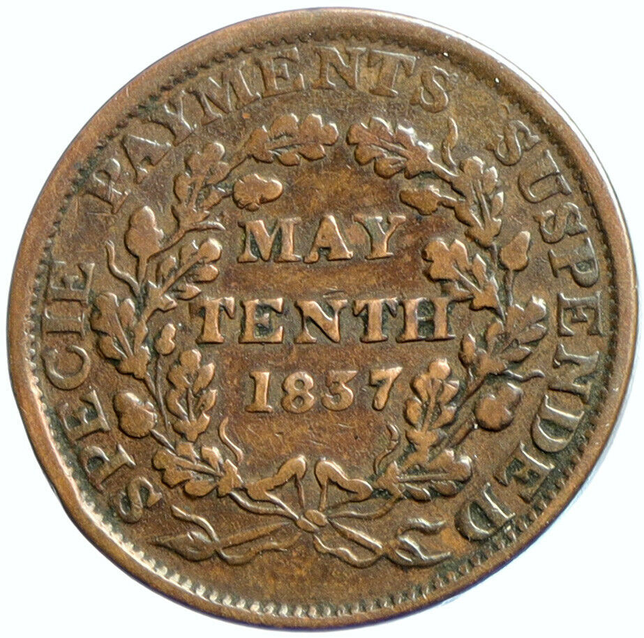 1837 UNITED STATES US Hard Times Phoenix Shin Piasters Not One Cent Coin i102602