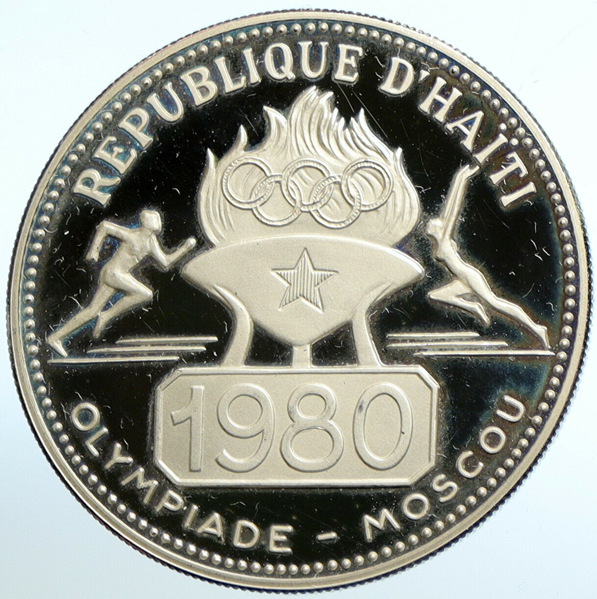 1977 HAITI 1980 Russia Olympics OLD Proof Silver 50 Gourdes Hatian Coin i102618