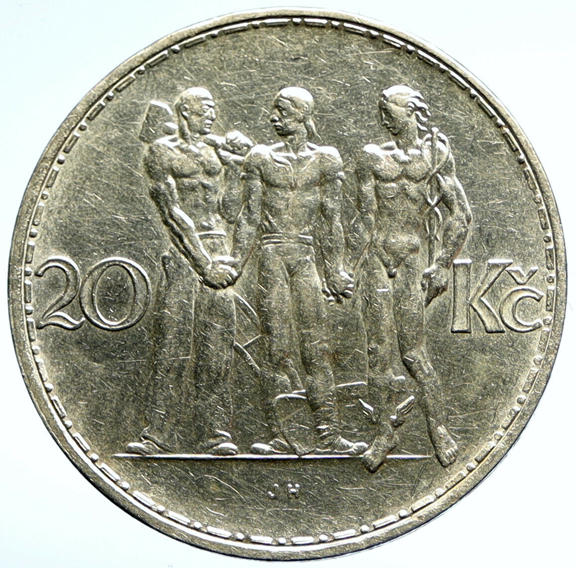 1933 CZECHOSLOVAKIA Industry Agriculture Business Silver 20 Korn Coin i104733