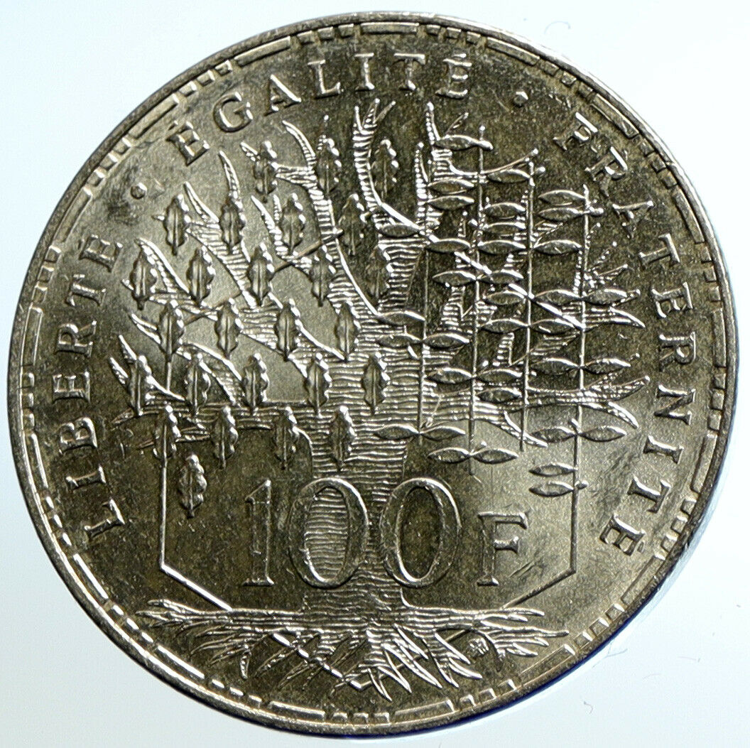 1984 FRANCE Pantheon & Tree Vintage OLD Silver 100 Francs French Coin i104743