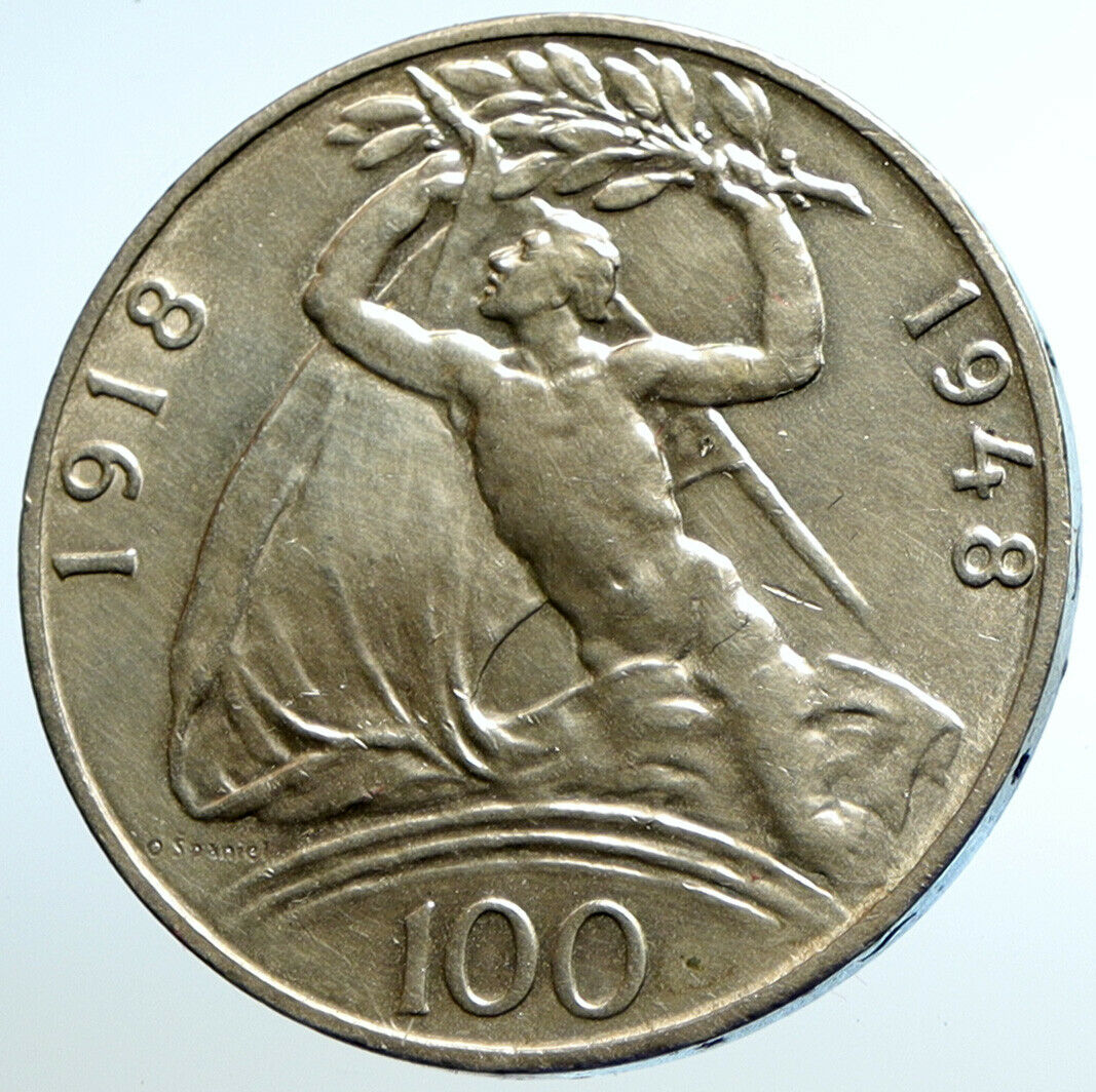 1948 CZECH REPUBLIC Czechoslovakia INDEPENDENCE Silver 100 Korona Coin i104741