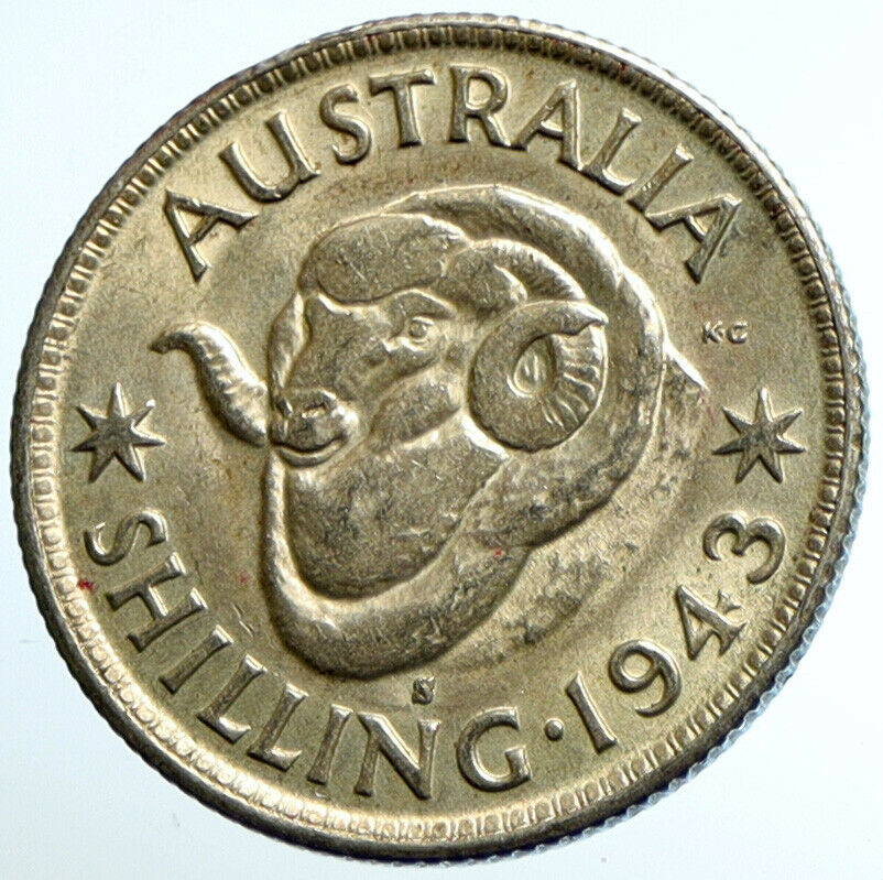 1943 KG AUSTRALIA King George VI United Kingdom Silver Shilling Coin RAM i104715