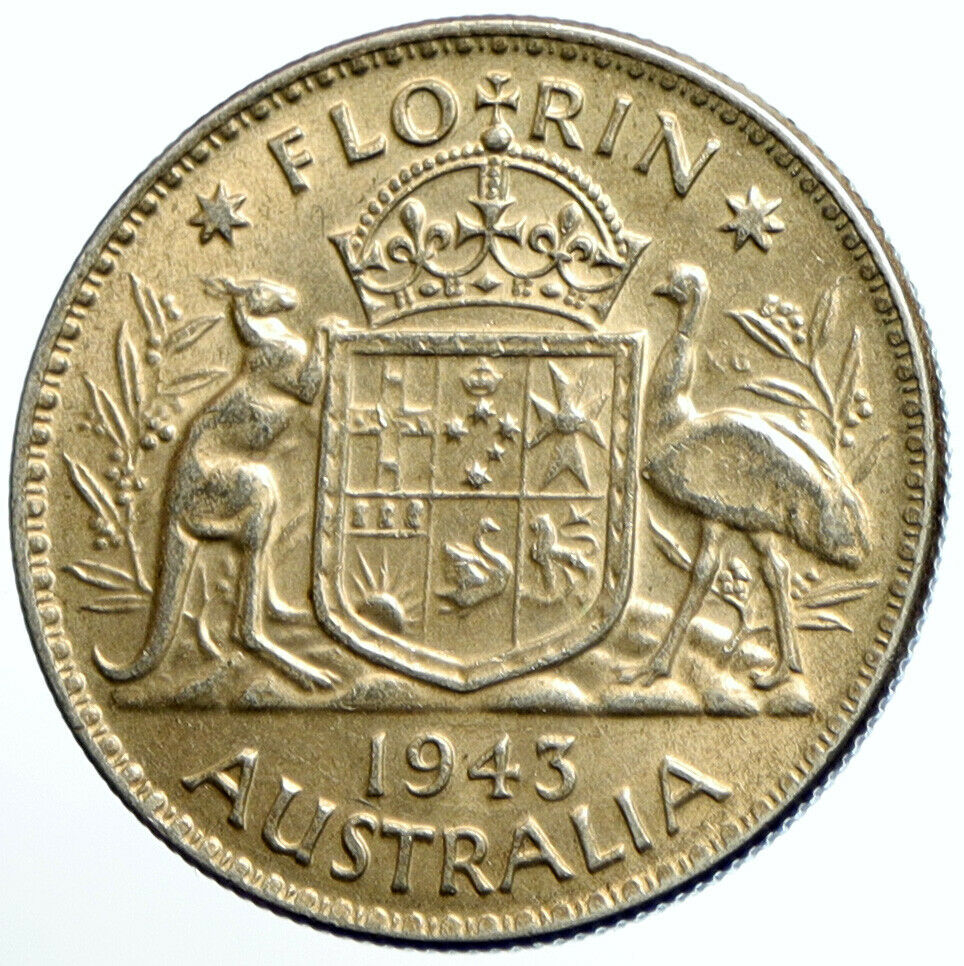 1943 AUSTRALIA King George VI Kangaroos VINTAGE Old Silver Florin Coin i104716