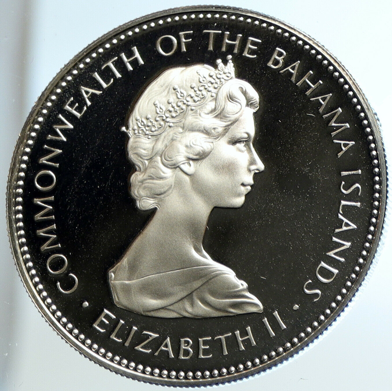 1973 The BAHAMAS UK Queen Elizabeth II FLAMINGO Old Proof Silver $2 Coin i104634