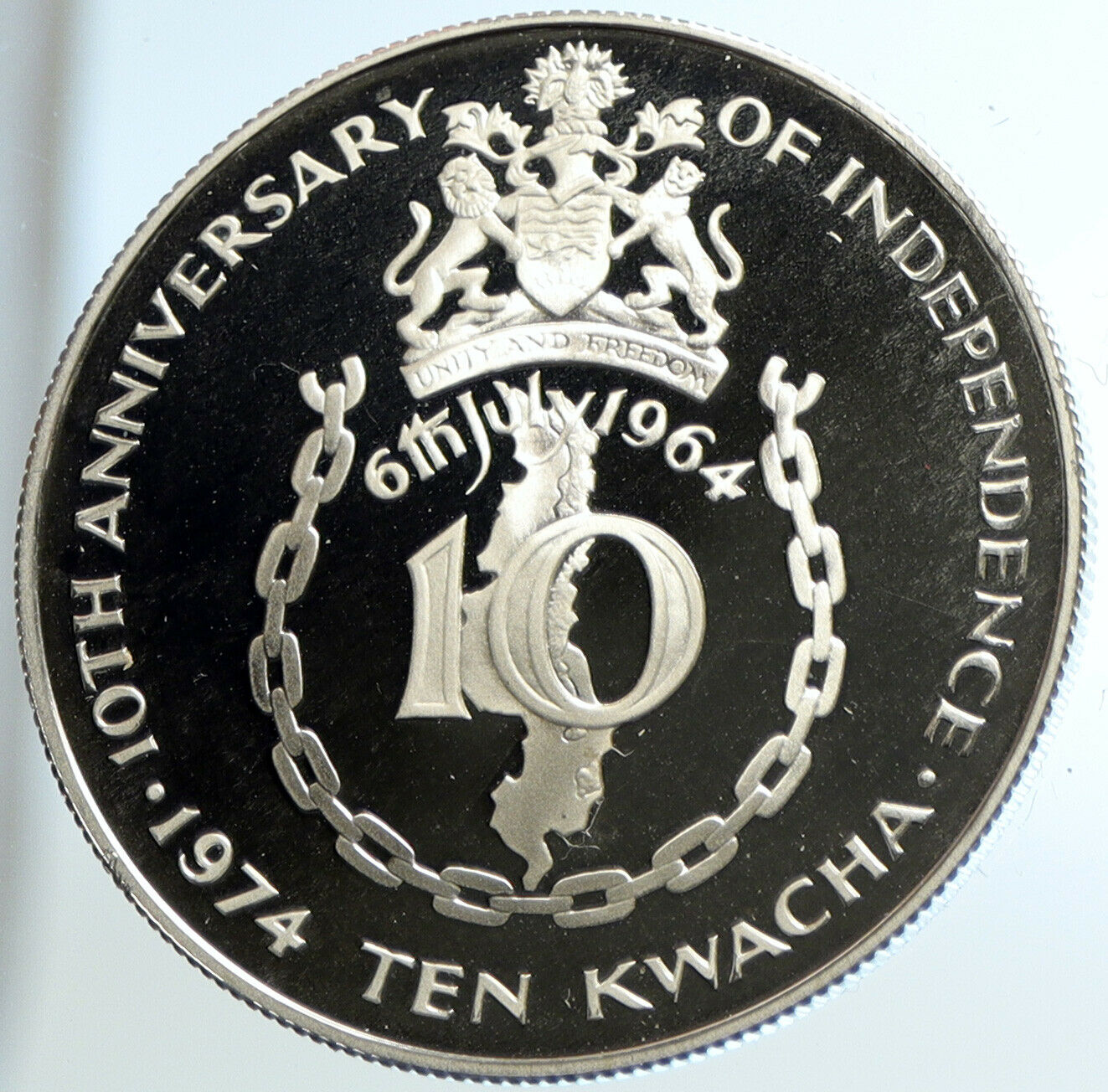 1974 MALAWI President Ngwazi Kamuzu Banda Proof Silver 10 Kwacha Coin i104629