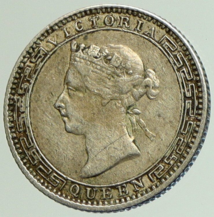 1892 CEYLON now SRI LANKA UK Queen Victoria Genuine Silver 25 Cents Coin i105137