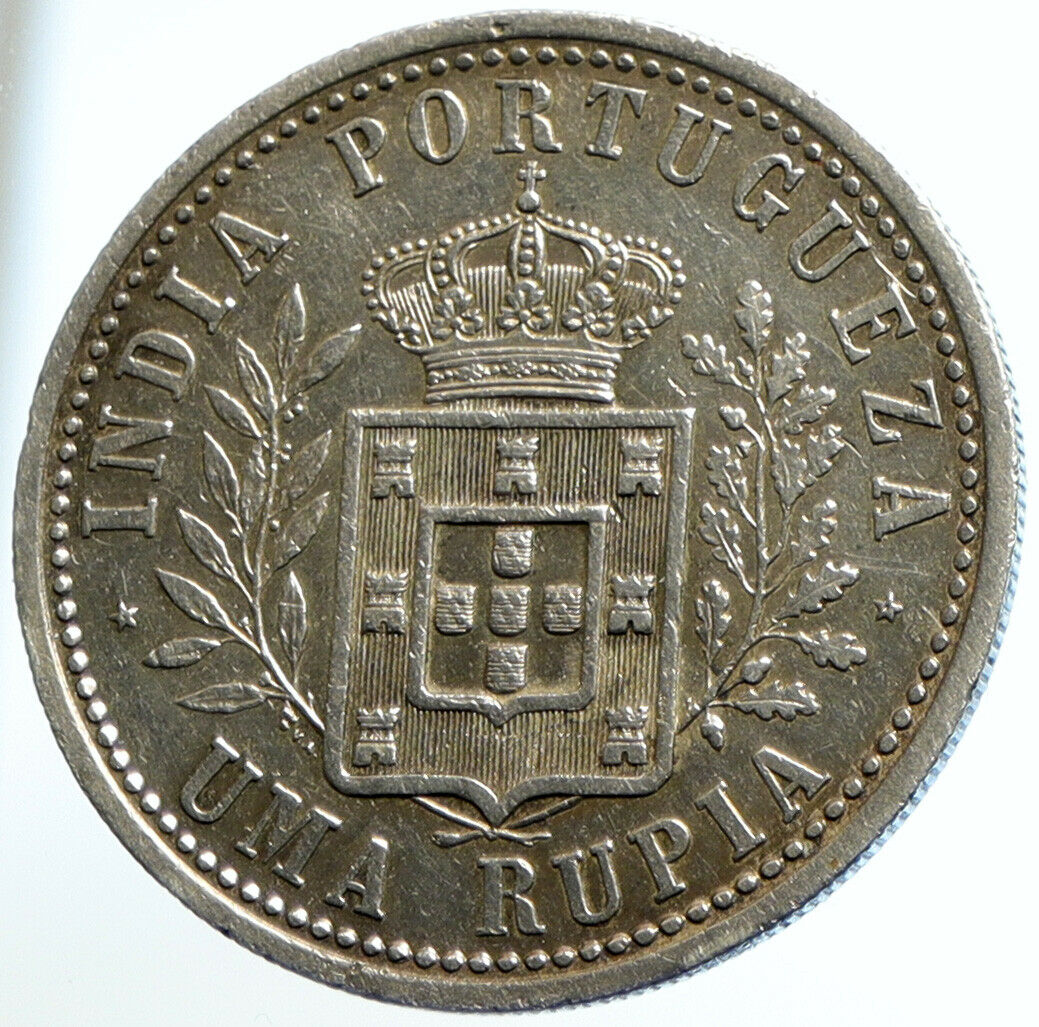 1904 PORTUGUESE INDIA King Carlos I OLD Silver 1 Rupia PORTUGAL Coin i104632