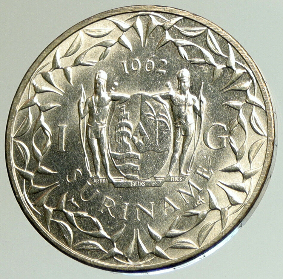 1962 Netherlands Suriname Kingdom Queen JULIANA OLD Silver Gulden Coin i105151