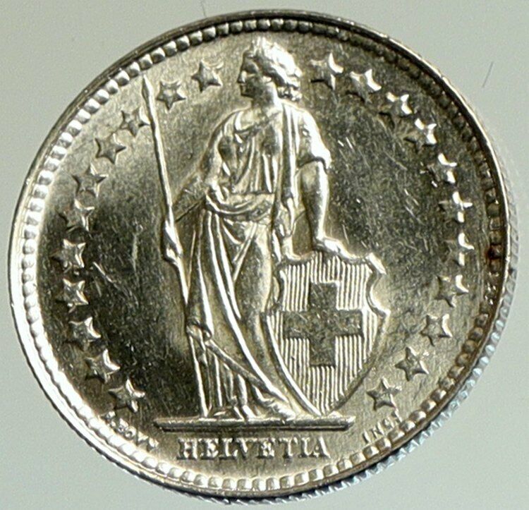 1952 B SWITZERLAND HELVETIA Symbolize SWISS Nation SILVER 1/2 Franc Coin i105161