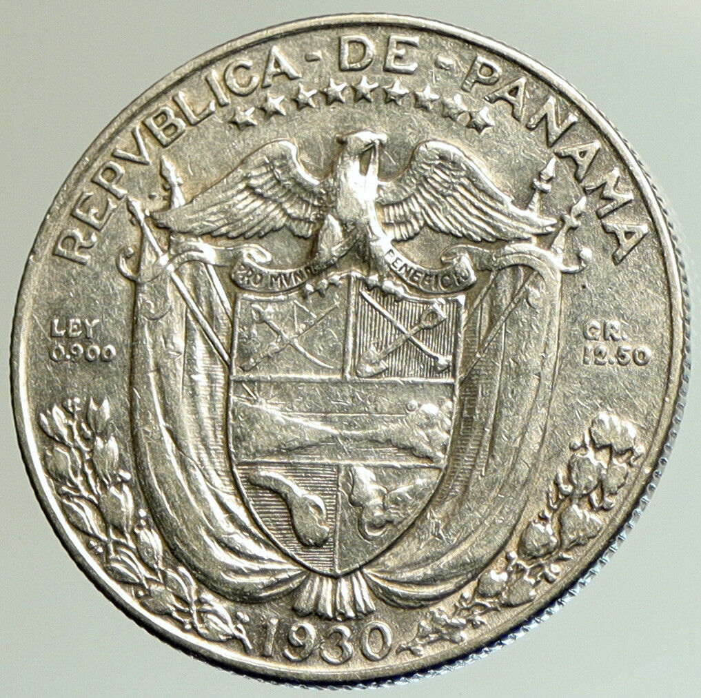 1930 PANAMA Spanish Conquistador Hero ANTIQUE OLD Silver 1/2 BALBOA Coin i105152