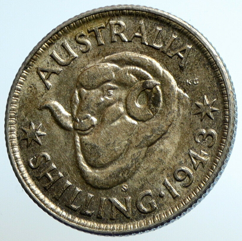 1943 S AUSTRALIA King George VI United Kingdom Silver Shilling Coin RAM i104674