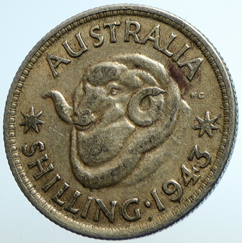 1943 S AUSTRALIA King George VI United Kingdom Silver Shilling Coin RAM i104673