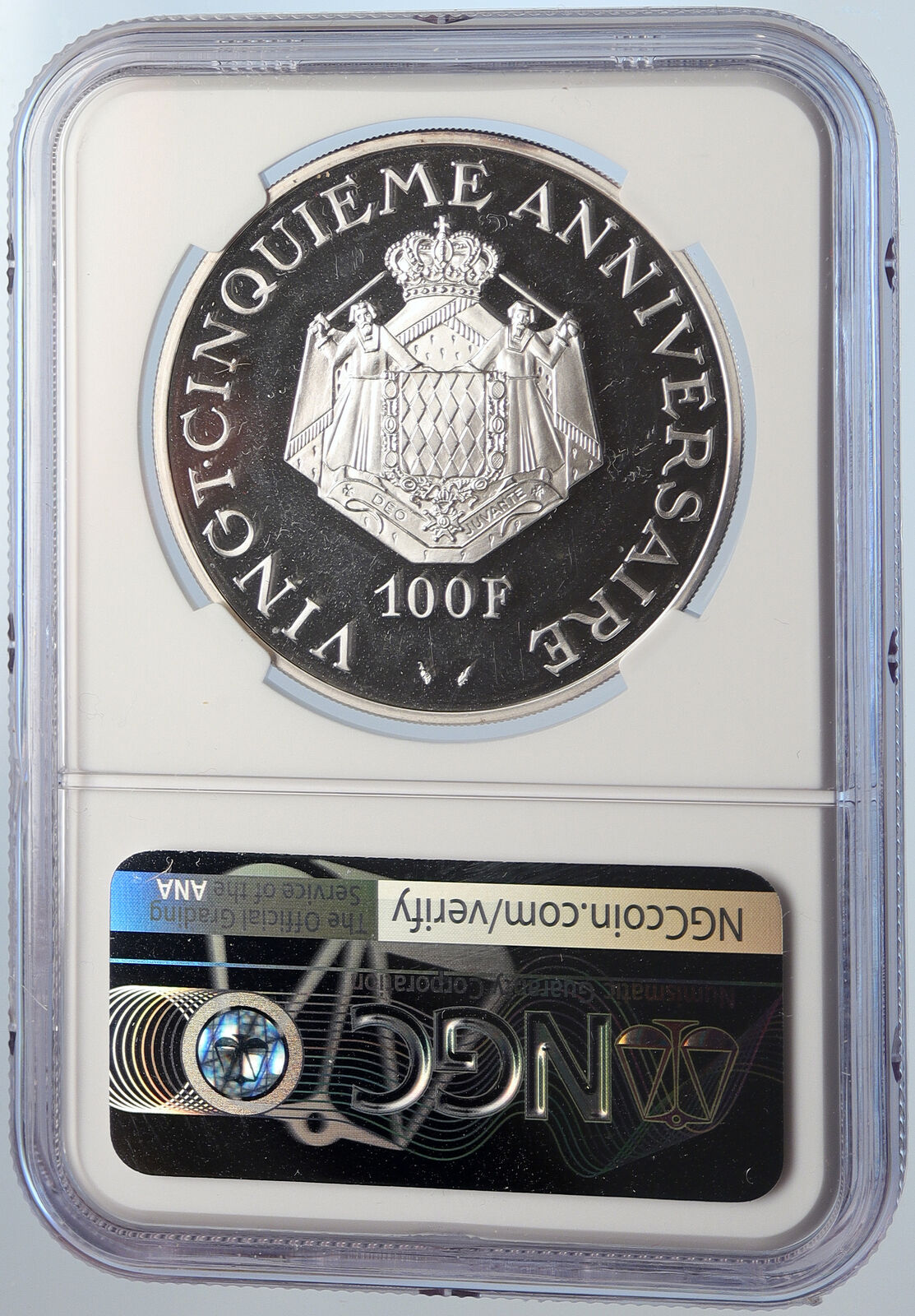 1974 MONACO King Rainier III Crown Antique OLD Silver 100 Franc Coin NGC i105620