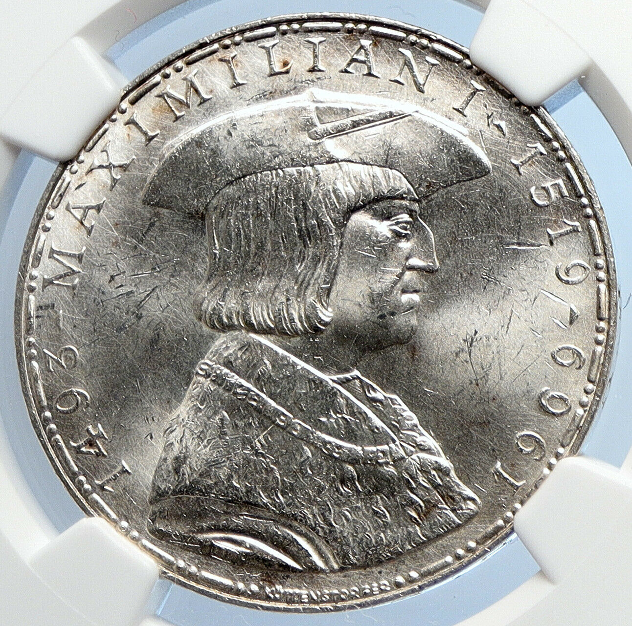 1969 AUSTRIA King Maximilian I Old Silver 50 Schilling Austrian Coin NGC i105639