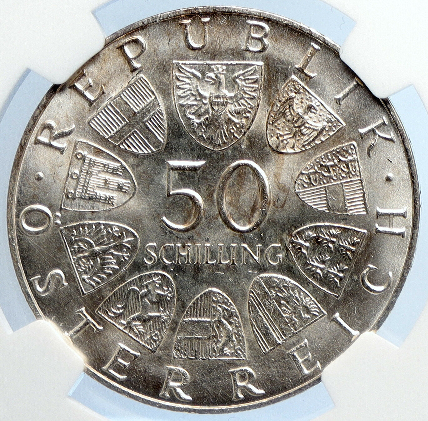 1969 AUSTRIA King Maximilian I Old Silver 50 Schilling Austrian Coin NGC i105639