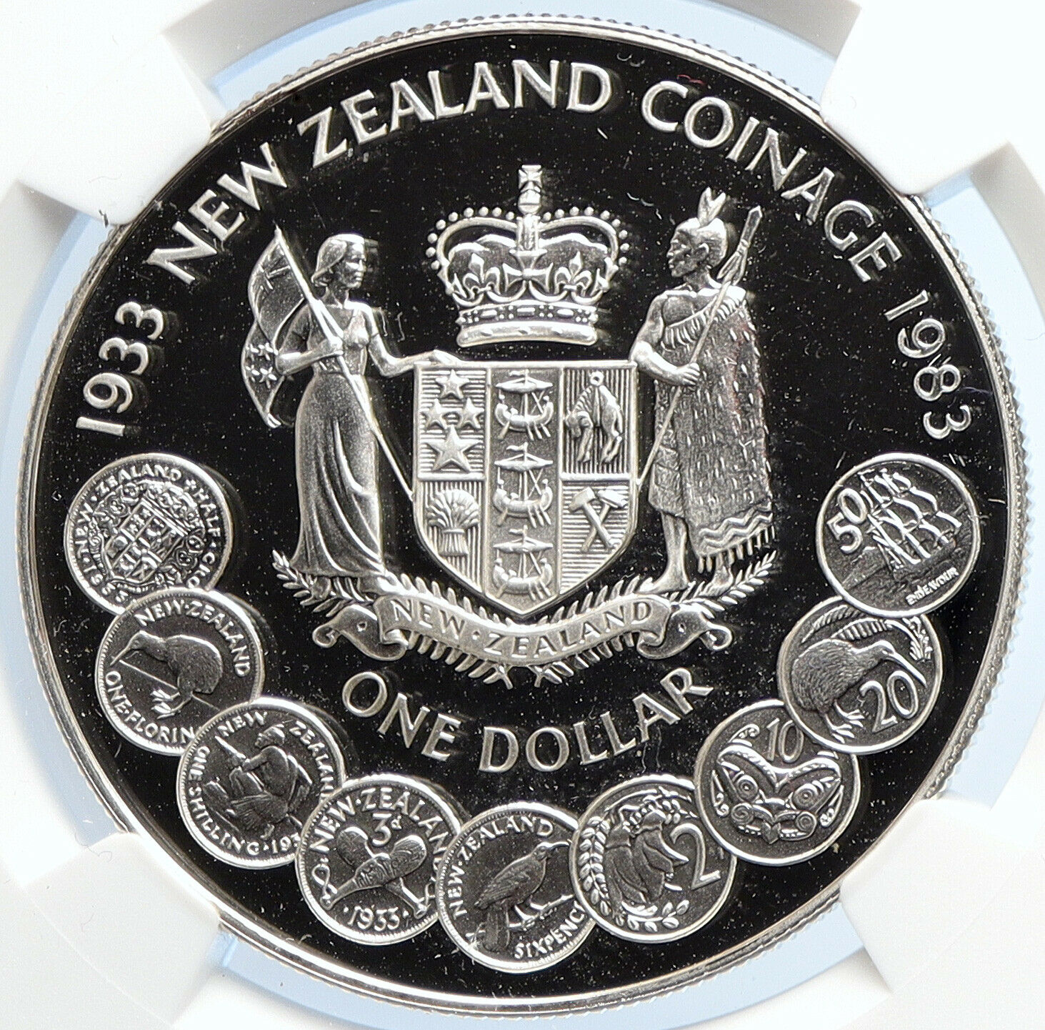 1983 NEW ZEALAND Queen Elizabeth II COINAGE ANN Proof Silver $1 Coin NGC i105640