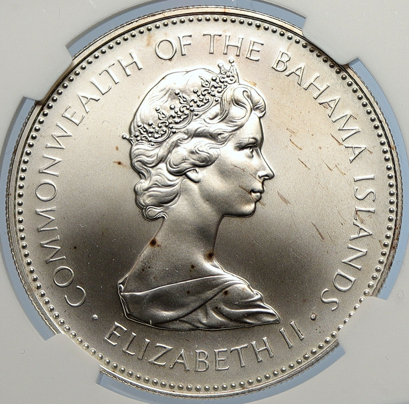 1971 The BAHAMAS Elizabeth II FLAMINGO Birds SILVER 2 Dollars Coin NGC i105621