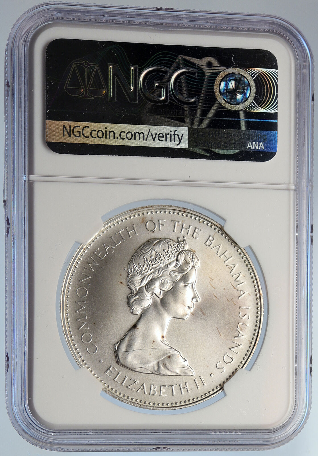 1971 The BAHAMAS Elizabeth II FLAMINGO Birds SILVER 2 Dollars Coin NGC i105621