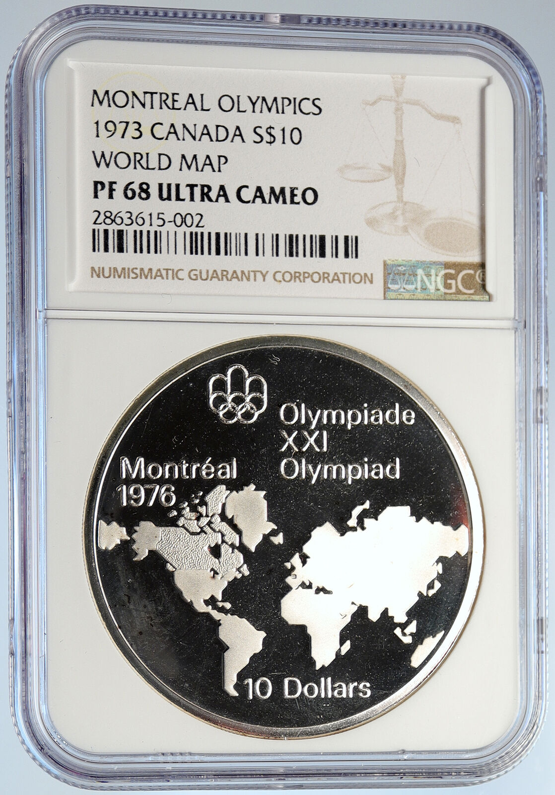 1973 CANADA Elizabeth II Olympics Montreal Map Proof Silver $10 Coin NGC i105622