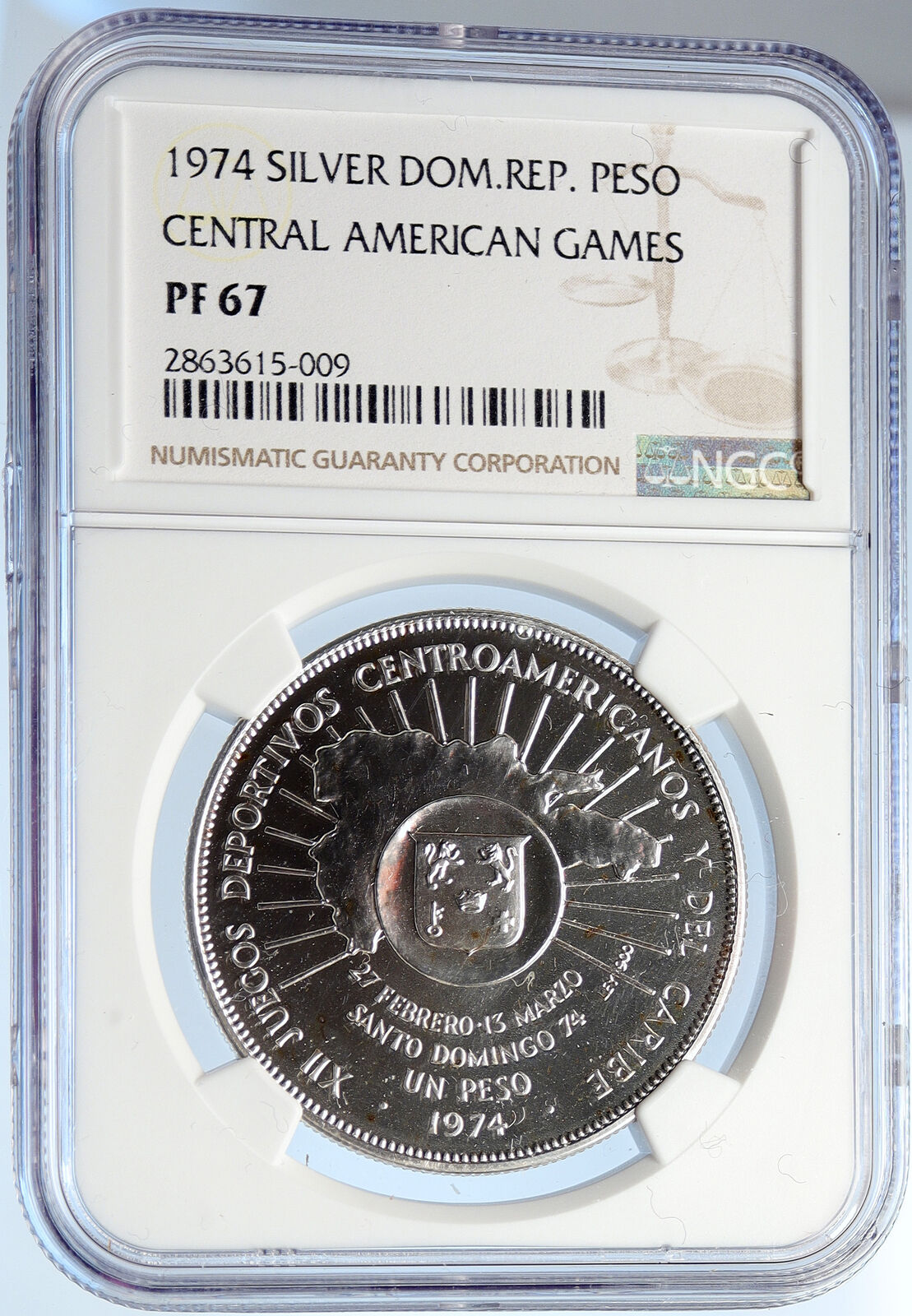 1974 DOMINICAN REPUBLIC 25 Yr Central Bank Proof Silver Peso Coin NGC i105641