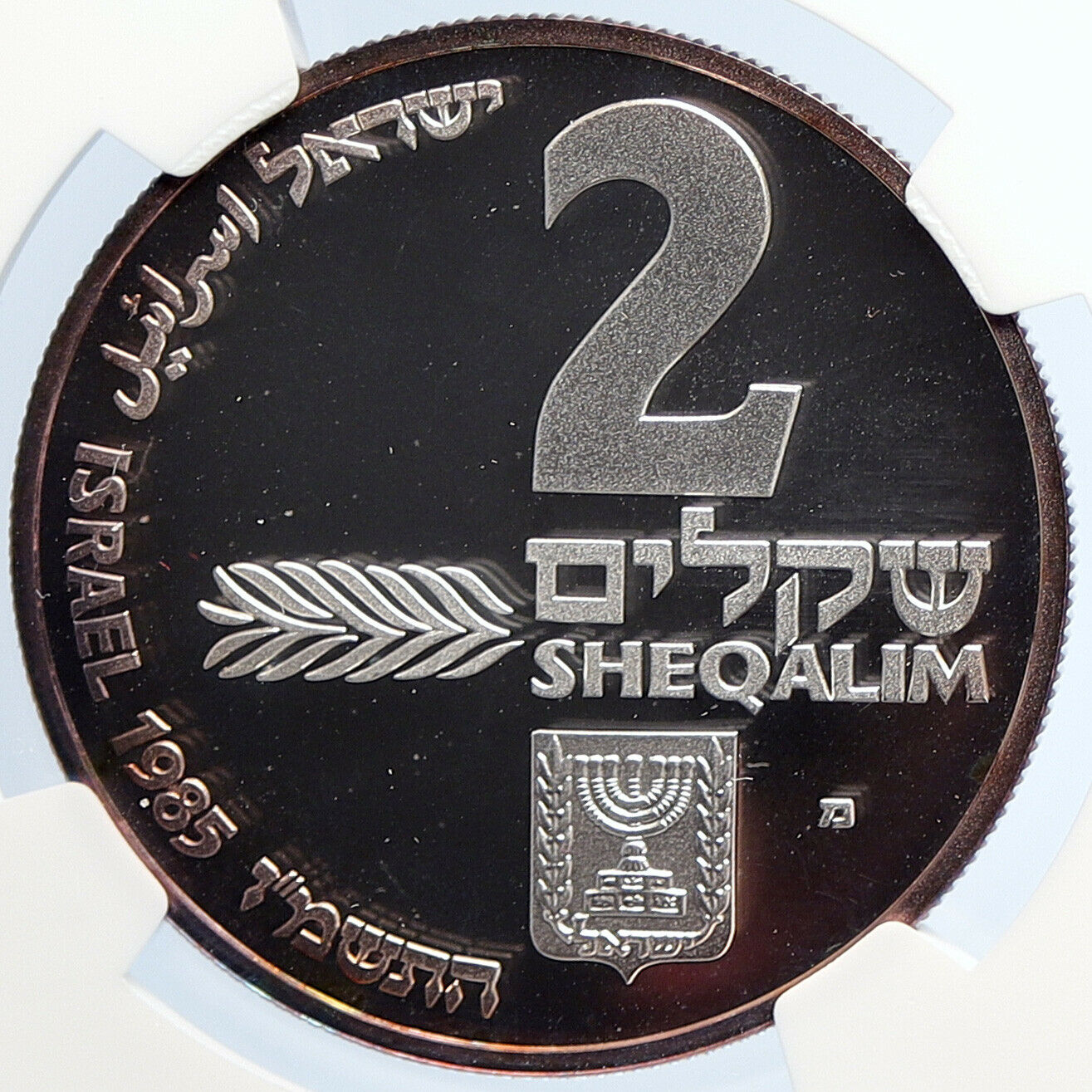 1985 ISRAEL Ashkenazi MENORAH HANNUKAH Proof Silver 2 Shekel Coin NGC i105657