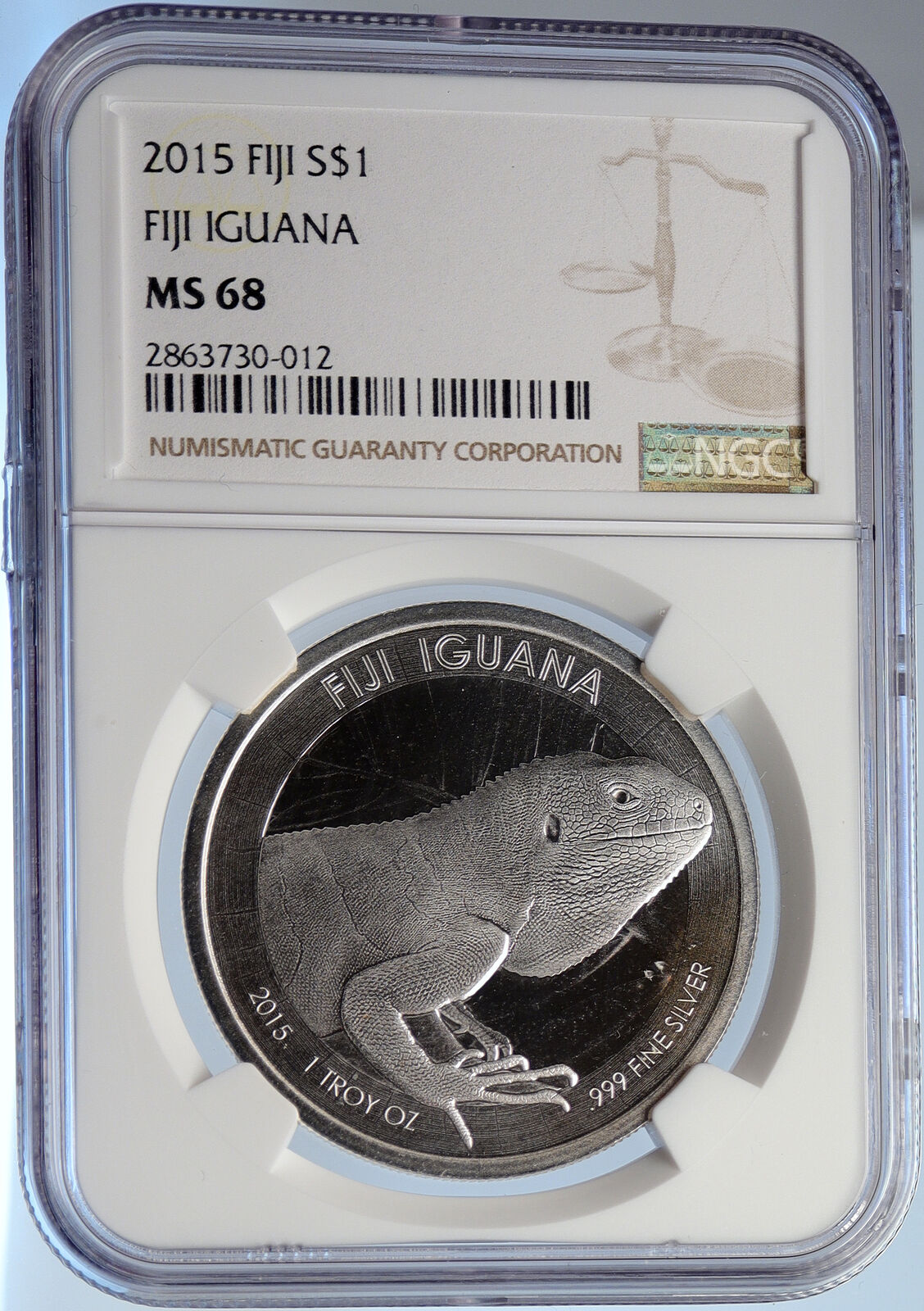 2015 FIJI UK Queen Elizabeth II IGUANA LIZARD Silver Dollar Coin NGC i105659