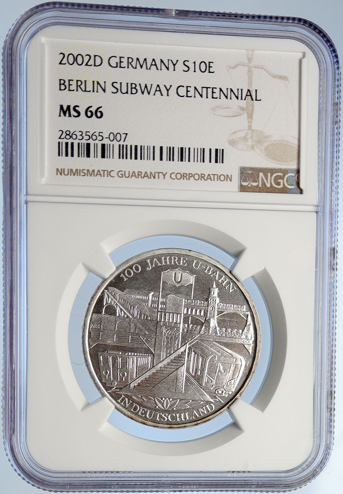 2002 D GERMANY Berlin Subways Anniversary Silver German 10 Euro Coin NGC i105684