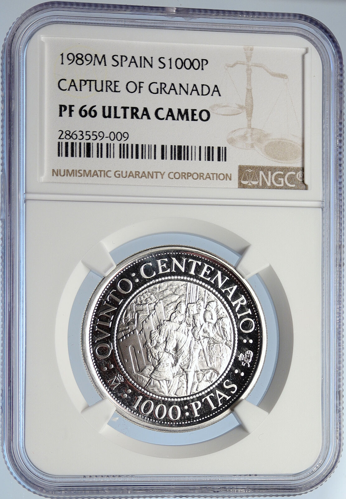 1989 SPAIN Capture of GRENADA Proof Silver 1000 Pesetas Spanish Coin NGC i105671