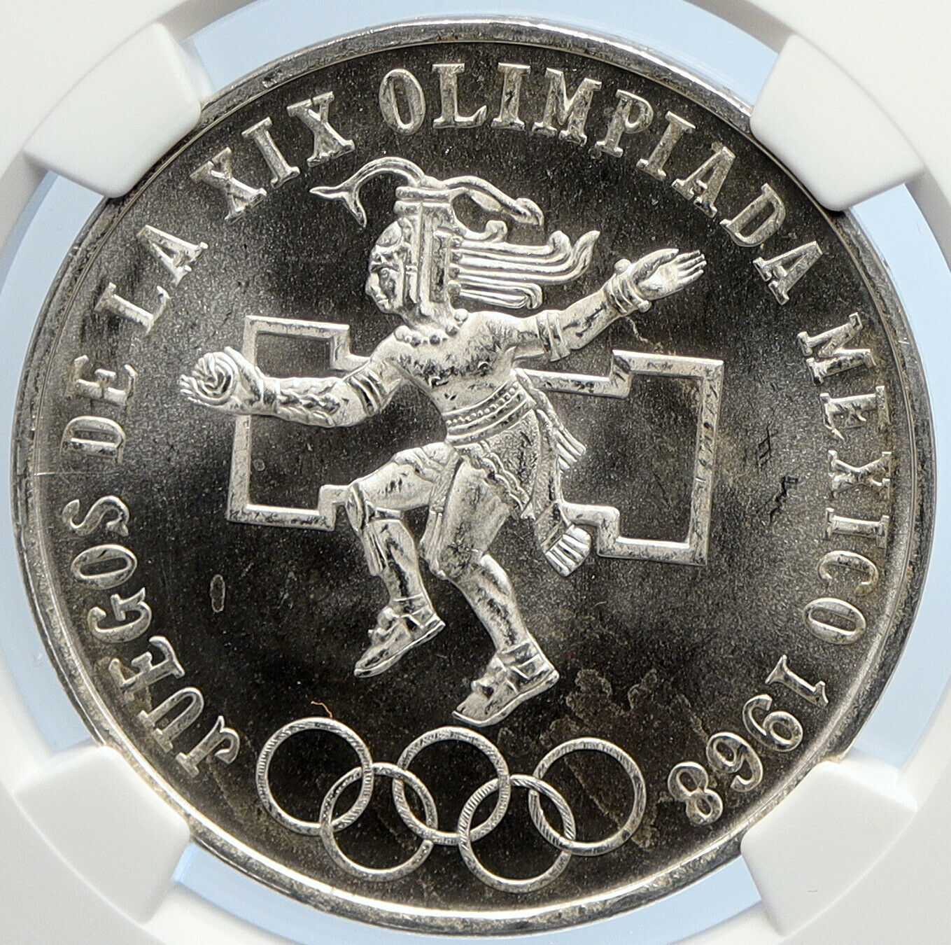 1968 Mexico XIX Olympic Games AZTEC Ball Player 25 Pesos Silver Coin NGC i105672