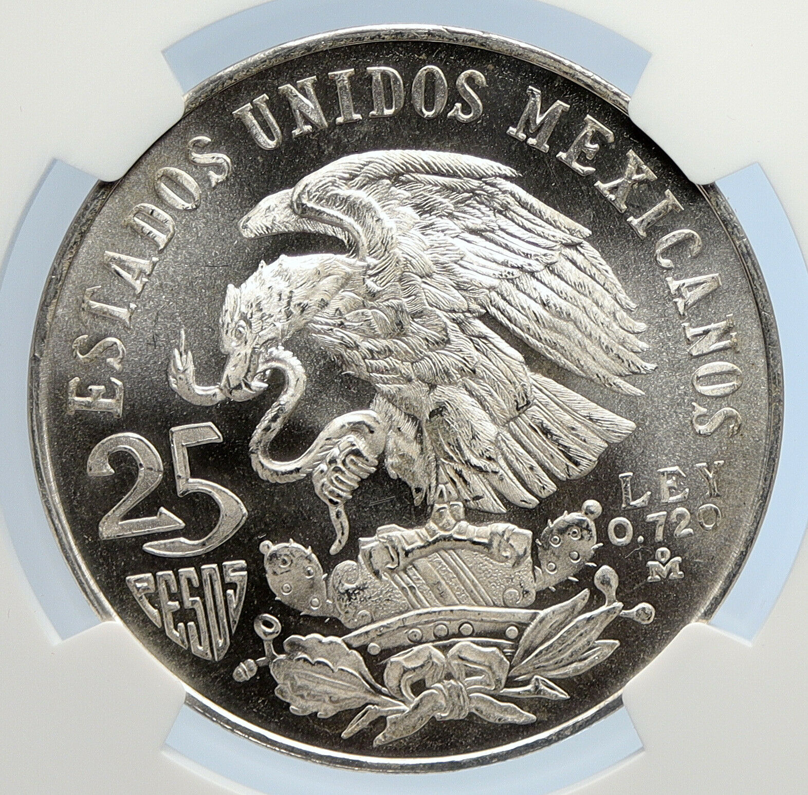 1968 Mexico XIX Olympic Games AZTEC Ball Player 25 Pesos Silver Coin NGC i105672