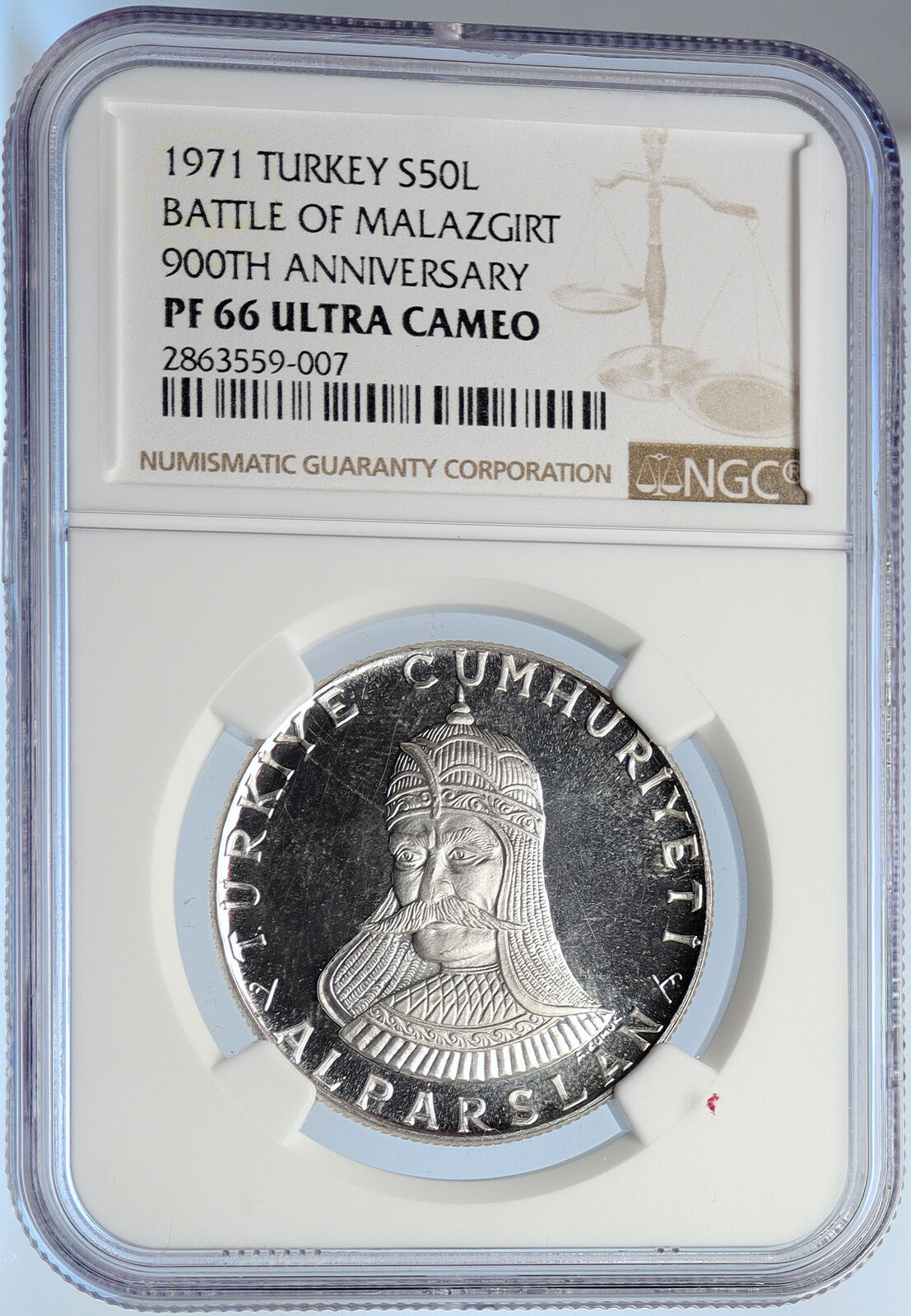 1971 TURKEY Battle of Malazgirt VINTAGE Silver Islamic 50 Lira Coin NGC i105669