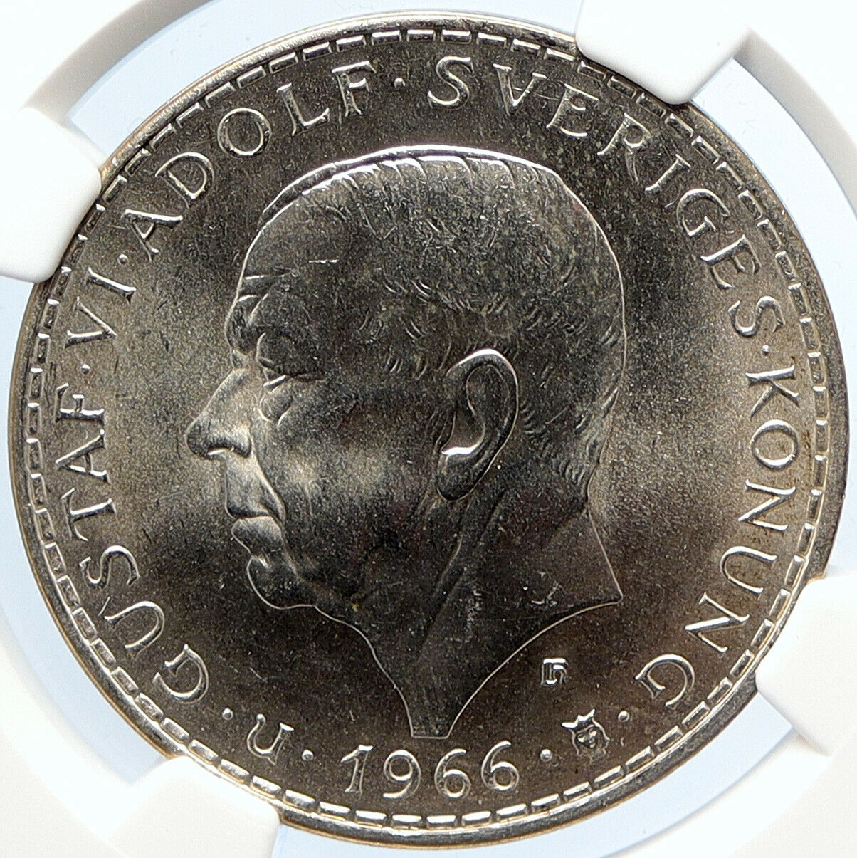 1966 U SWEDEN King GUSTAV VI ADOLF Parliament Silver 5 Kronor Coin NGC i105670